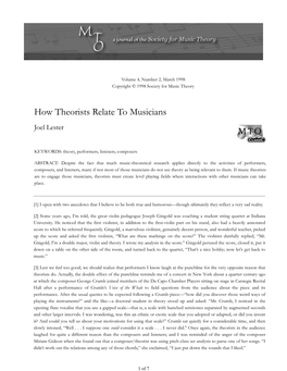 MTO 4.2: Lester, How Theorists Relate to Musicians