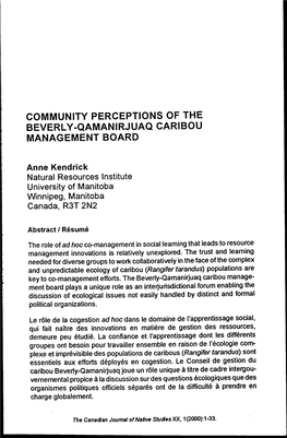Community Perceptions of the Beverly-Qamanirjuaq Caribou Management Board