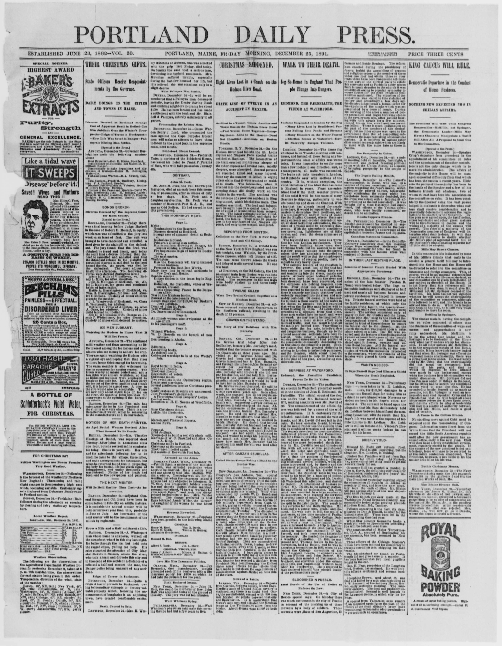 Portland Daily Press: December 25,1891