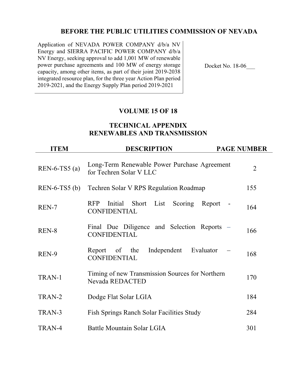 18-06003 VOL15: NV Energy IRP TECHNICAL APPENDIX