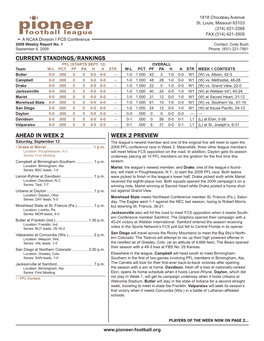 Current Standings/Rankings Week 2 Preview Ahead In