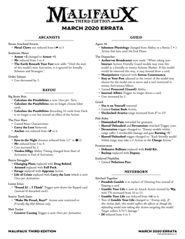 March 2020 Errata