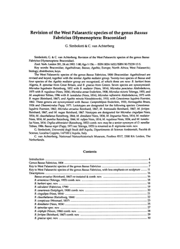 Revision of the West Palaearctic Species of the Genus Bassus Fabricius (Hymenoptera: Braconidae)