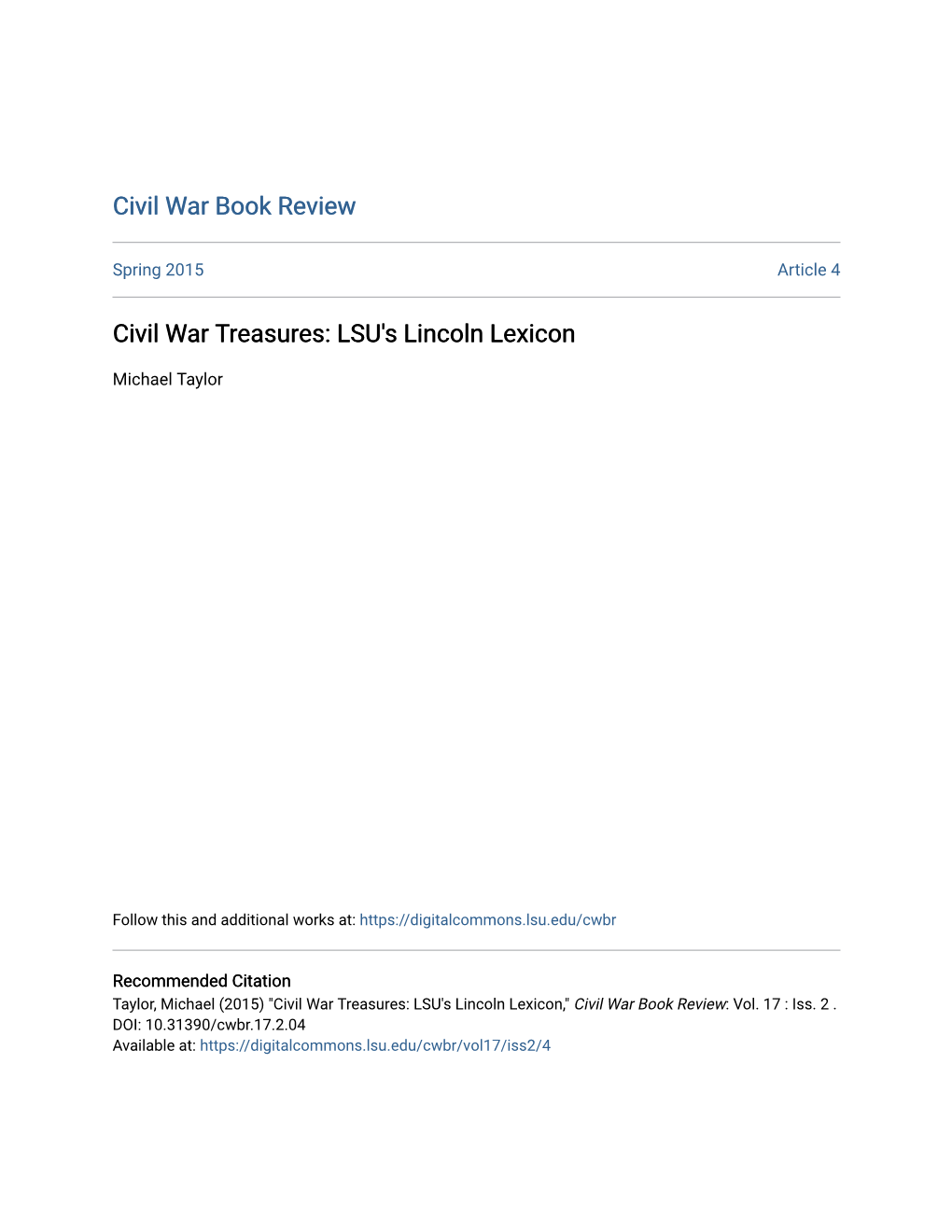 Civil War Treasures: LSU's Lincoln Lexicon