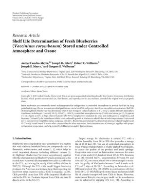 Research Article Shelf Life Determination of Fresh Blueberries (Vaccinium Corymbosum) Stored Under Controlled Atmosphere and Ozone