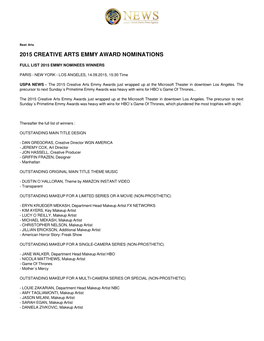 2015 Creative Arts Emmy Award Nominations