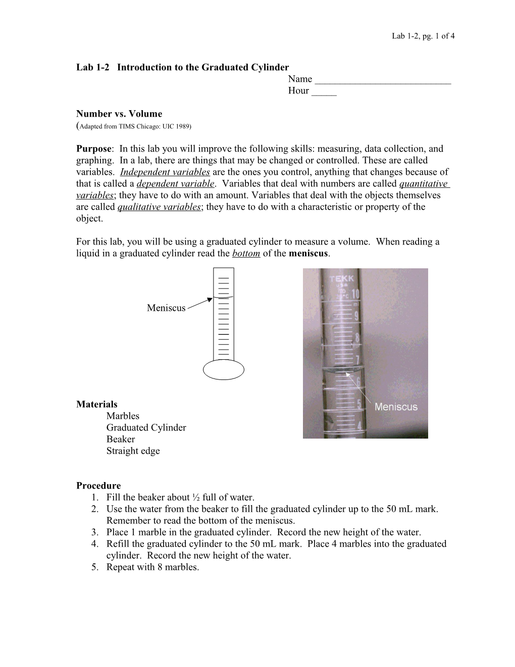 Introduction to the Graduated Cylinder Lab