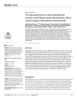 The Discovery of an in Situ Neanderthal Remain in the Bawa Yawan Rockshelter, West- Central Zagros Mountains, Kermanshah