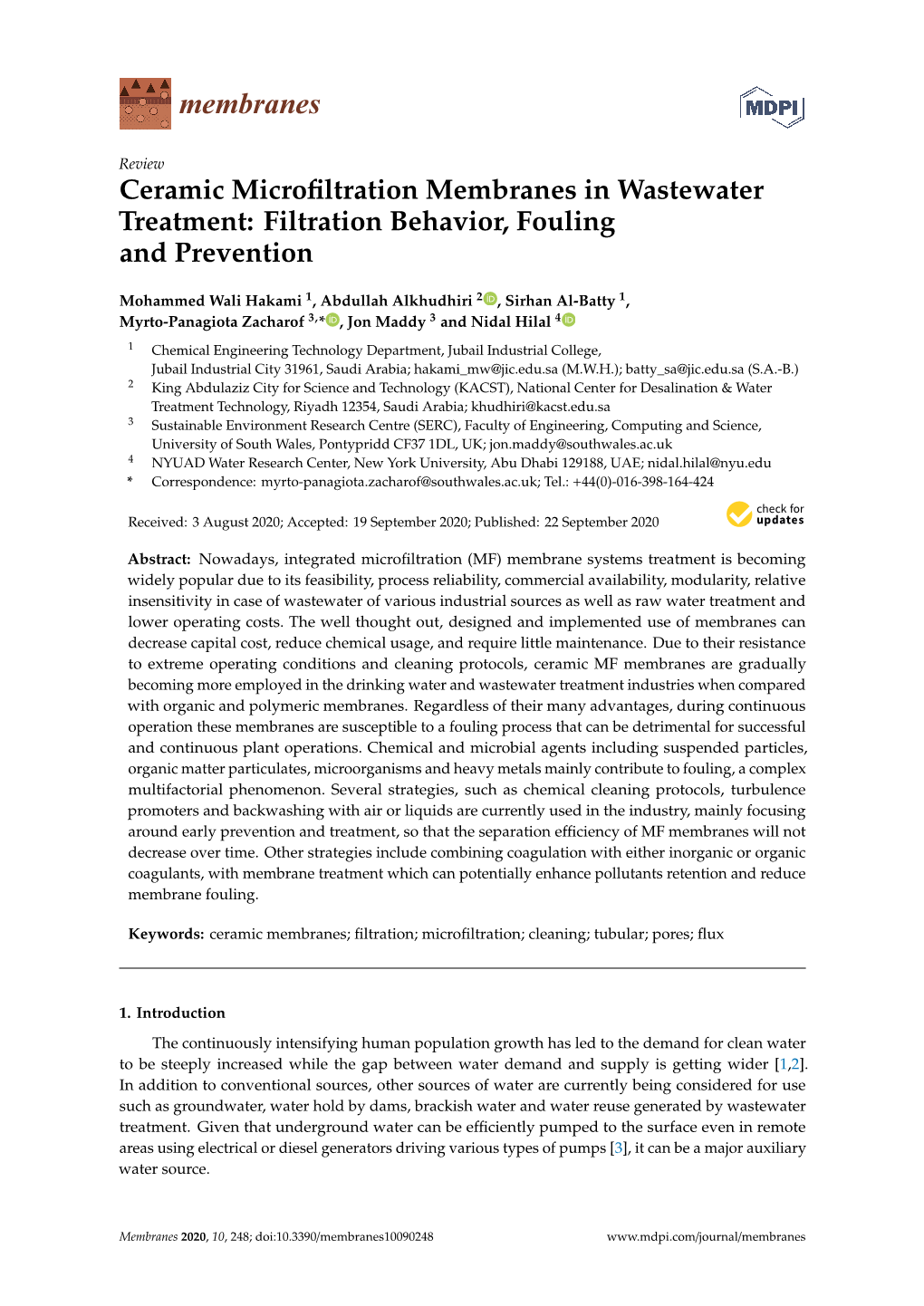 Ceramic Microfiltration Membranes in Wastewater Treatment