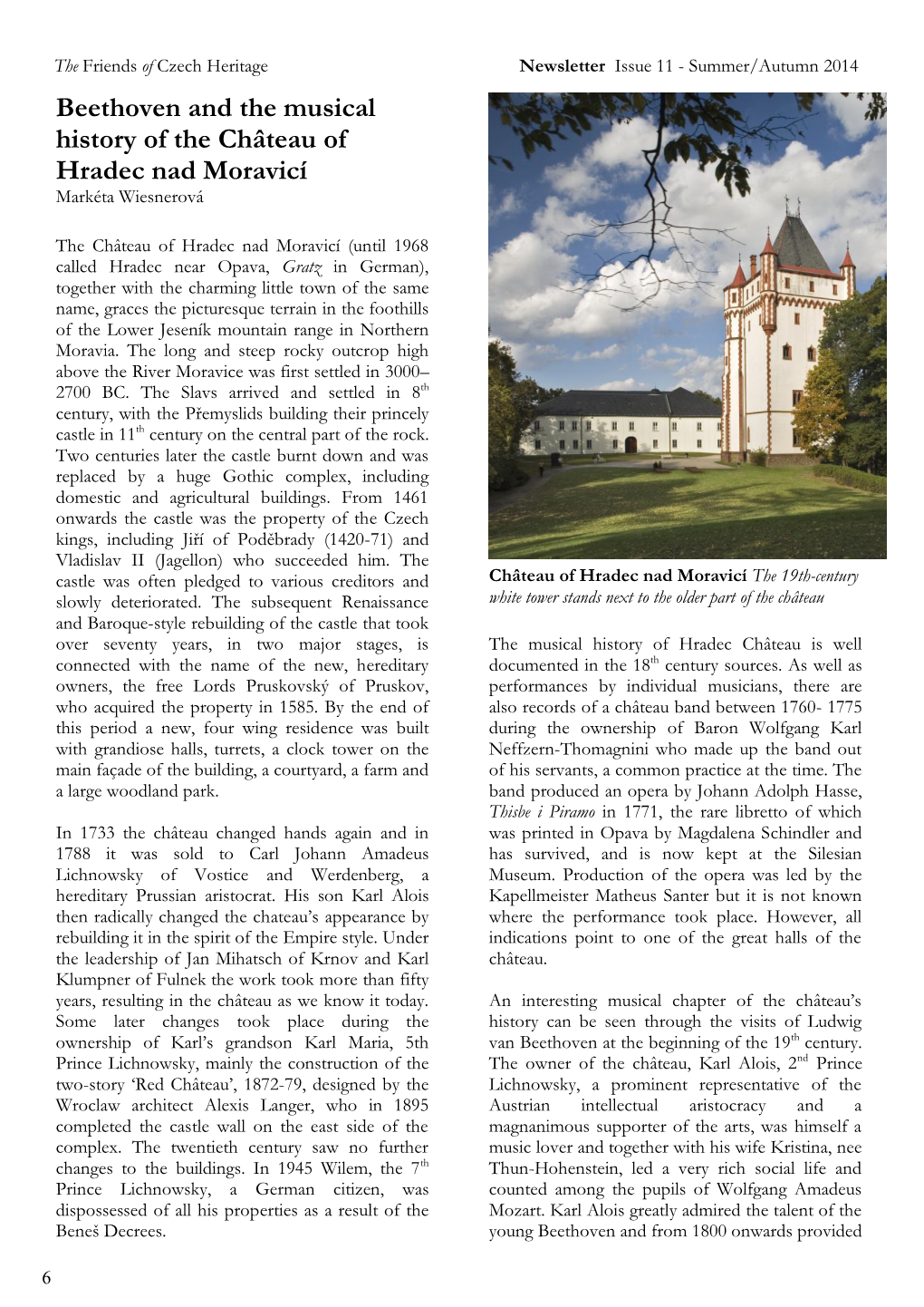 Beethoven and the Musical History of the Château of Hradec Nad Moravicí Markéta Wiesnerová
