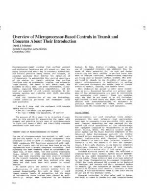 Overview of Microprocessor-Based Controls in Transit and Concerns About Their Introduction David J