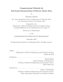 Computational Methods for Functional Interpretation of Diverse Omics Data by Sumaiya Nazeen B.Sc