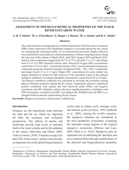 Assessment of Physico-Chemical Properties of the Pasur River Estuarine Water S