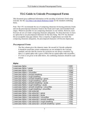 TLG Guide to Unicode Precomposed Forms
