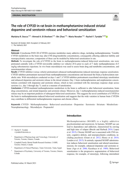 The Role of CYP2D in Rat Brain in Methamphetamine-Induced Striatal Dopamine and Serotonin Release and Behavioral Sensitization