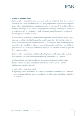 3. Offences and Sanctions If, When a Free Kick Is Taken, an Opponent Is