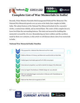 Complete List of War Memorials in India!