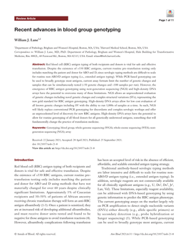 Recent Advances in Blood Group Genotyping