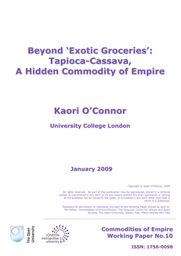 University College London January 2009 Commodities of Empire