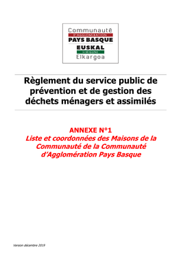 Règlement Du Service Public De Prévention Et De Gestion Des