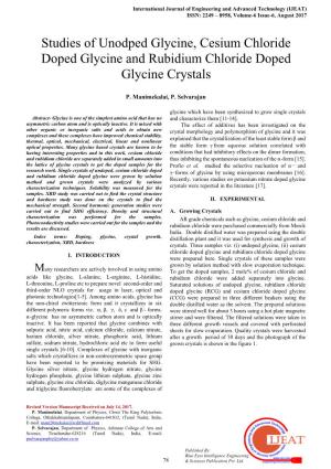 Studies of Unodped Glycine, Cesium Chloride Doped Glycine and Rubidium Chloride Doped Glycine Crystals