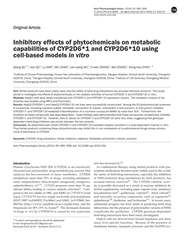 Inhibitory Effects of Phytochemicals on Metabolic Capabilities of CYP2D6*1 and CYP2D6*10 Using Cell-Based Models in Vitro