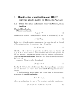 1 Hamiltonian Quantization and BRST -Survival Guide; Notes by Horatiu Nastase