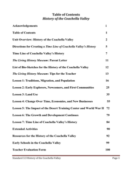 Table of Contents History of the Coachella Valley