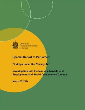 Investigation Into the Loss of a Hard Drive at Employment and Social Development Canada