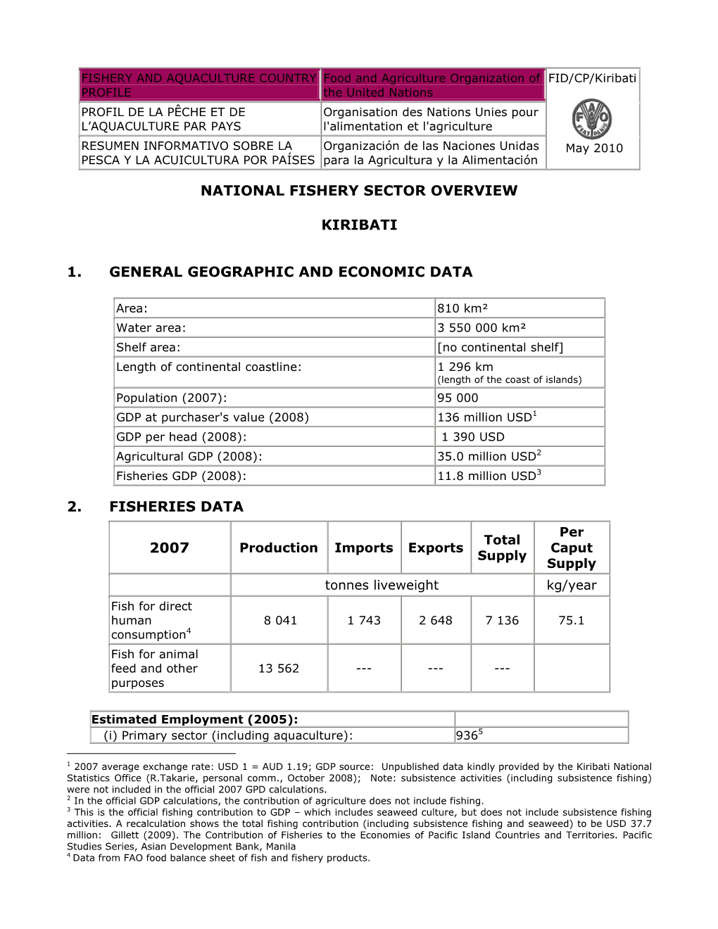 National Fishery Sector Overview Kiribati 1. General