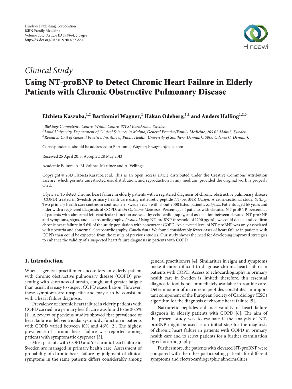 Using NT-Probnp to Detect Chronic Heart Failure in Elderly Patients with Chronic Obstructive Pulmonary Disease