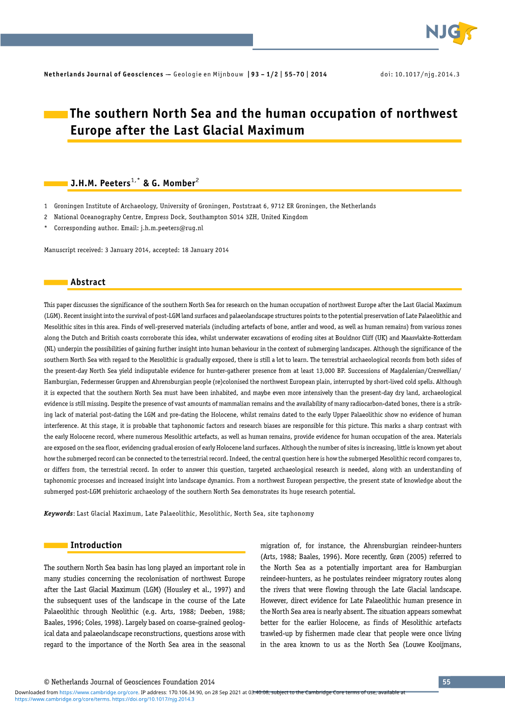 The Southern North Sea and the Human Occupation of Northwest Europe After the Last Glacial Maximum