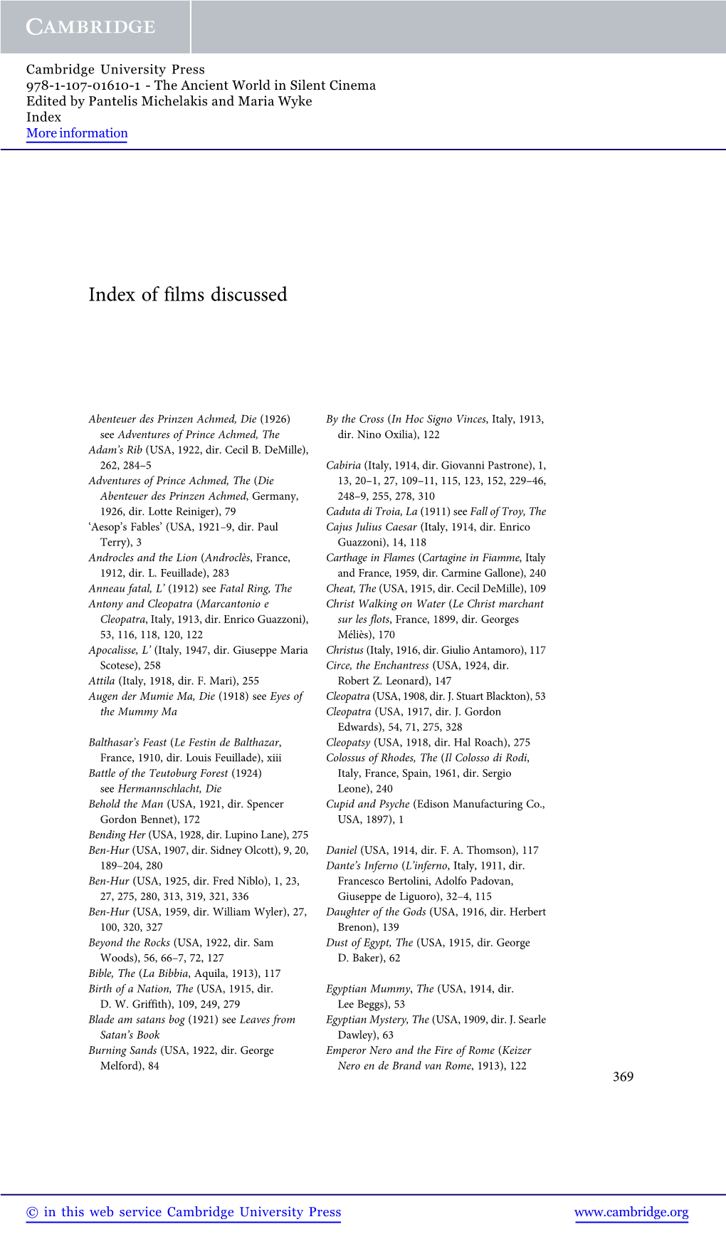 Index of Films Discussed