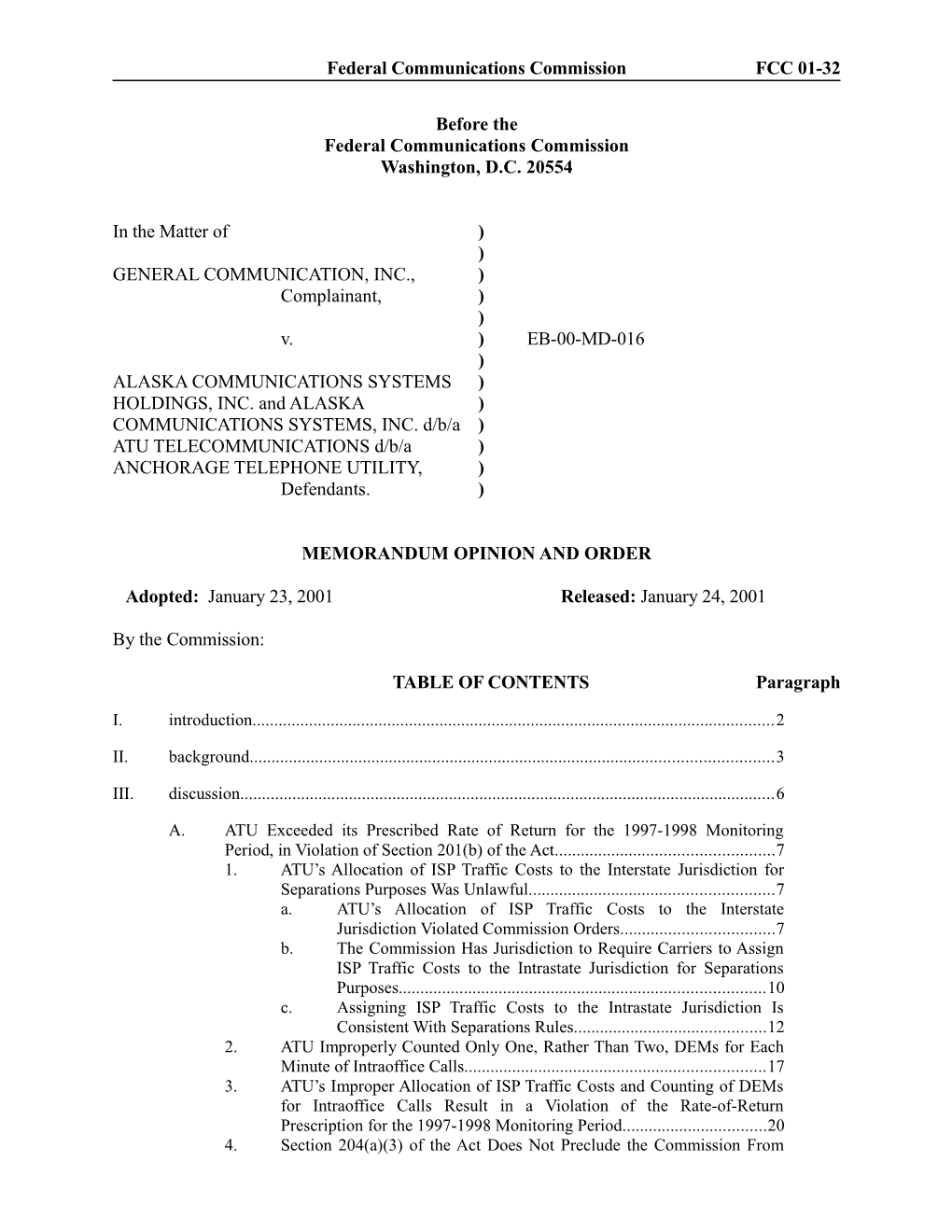 Federal Communications Commission FCC 01-32