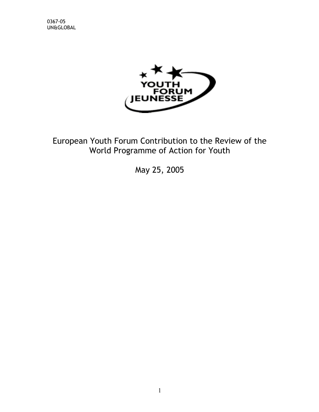 European Youth Forum Contribution to the Review of the World Programme of Action for Youth