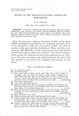 Review of the Mexican Polythrix Watson 1893 (Hesperiidae)