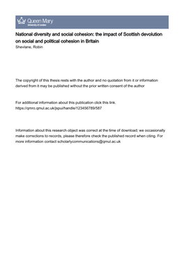 The Impact of Scottish Devolution on Social and Political Cohesion in Britain Shevlane, Robin