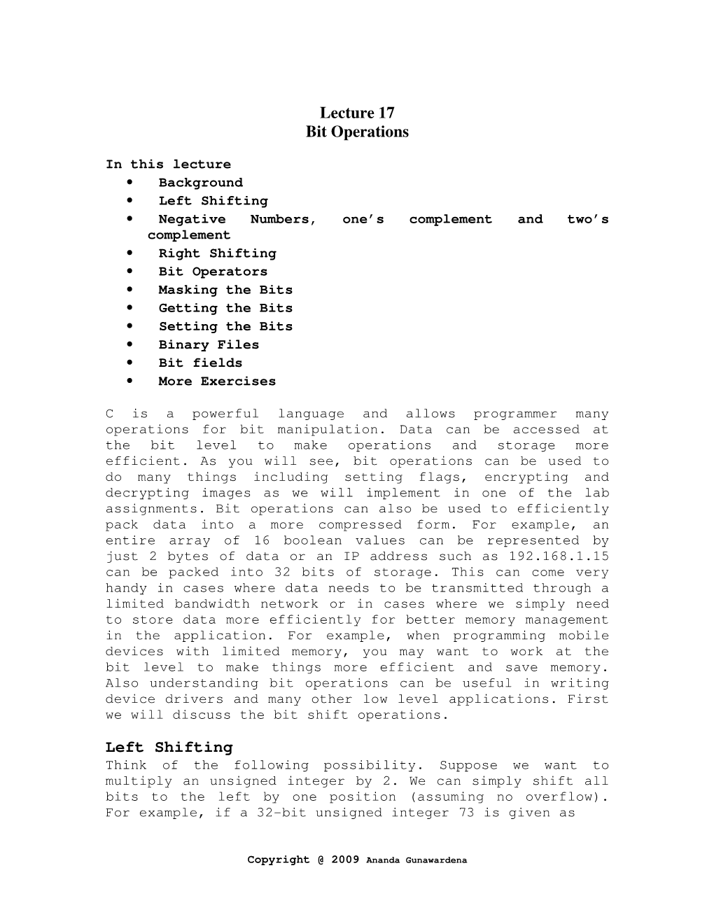 Lecture 17 Bit Operations