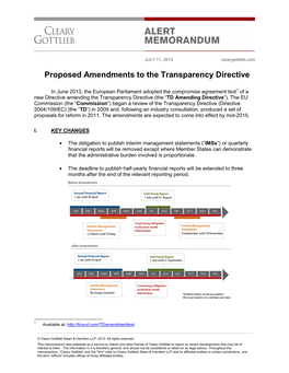 Proposed Amendments to the Transparency Directive