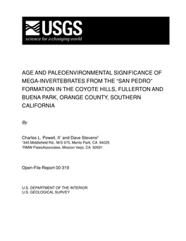 San Pedro” Formation in the Coyote Hills, Fullerton and Buena Park, Orange County, Southern California