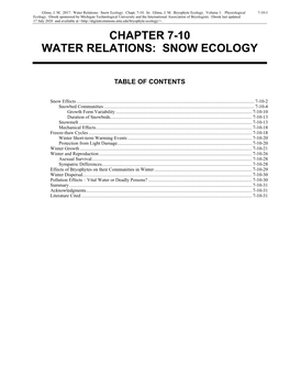 Volume 1, Chapter 7-10: Water Relations: Snow Ecology