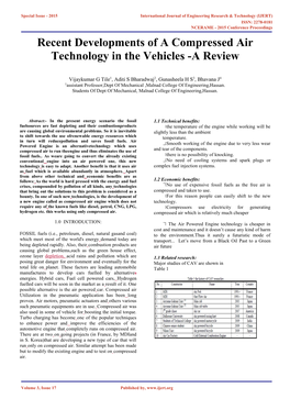 Recent Developments of a Compressed Air Technology in the Vehicles -A Review