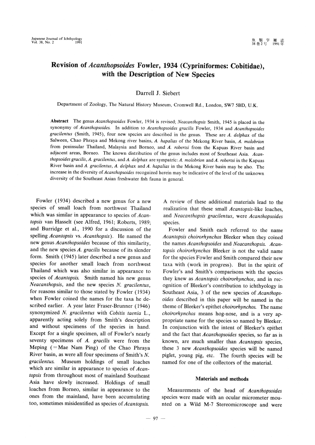 Cypriniformes: Cobitidae) , with the Description of New Species