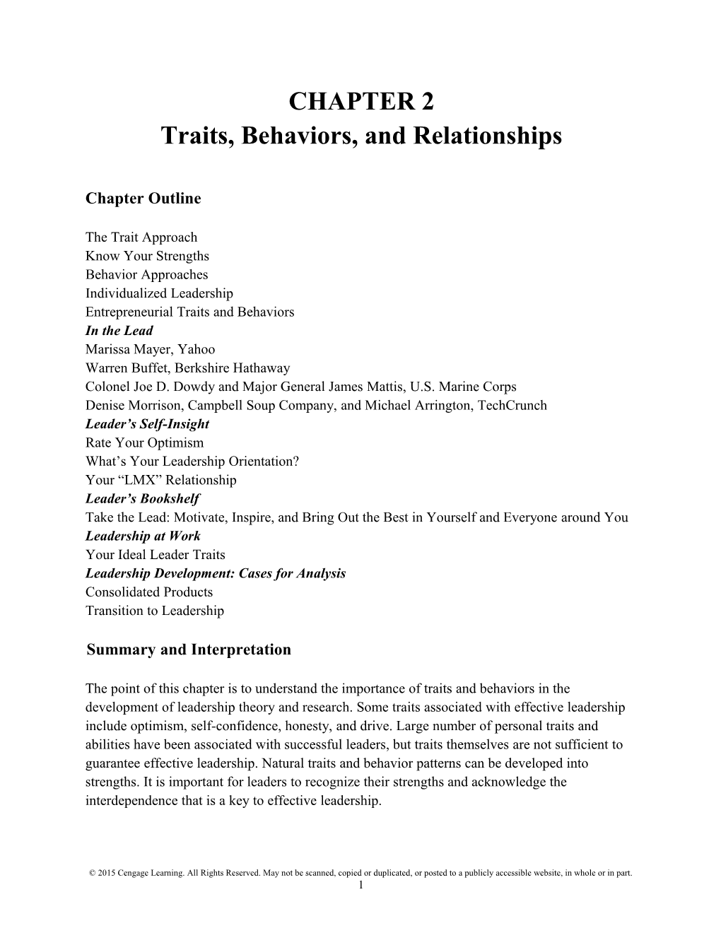 Traits, Behaviors, and Relationships