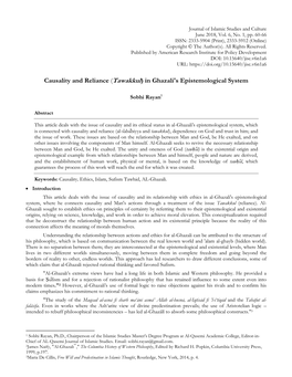 Tawakkul) in Ghazali's Epistemological System