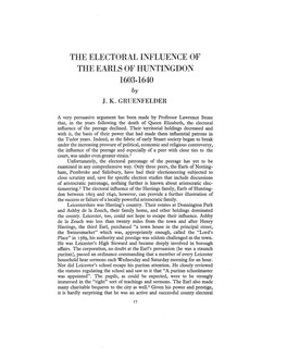 THE ELECTORAL INFLUENCE of the EARLS of HUNTINGDON 1603-1640 by J