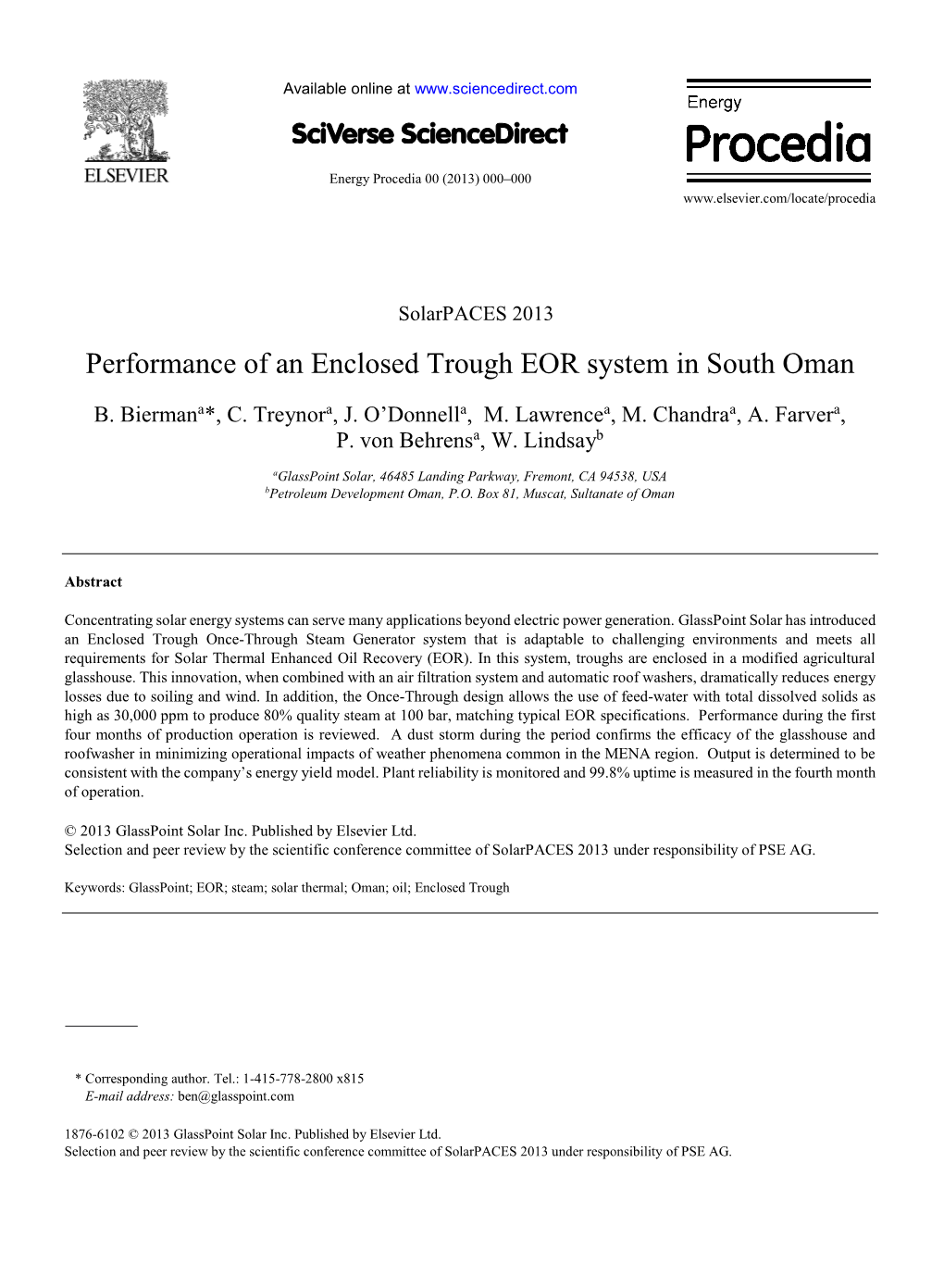 Performance of an Enclosed Trough EOR System in South Oman