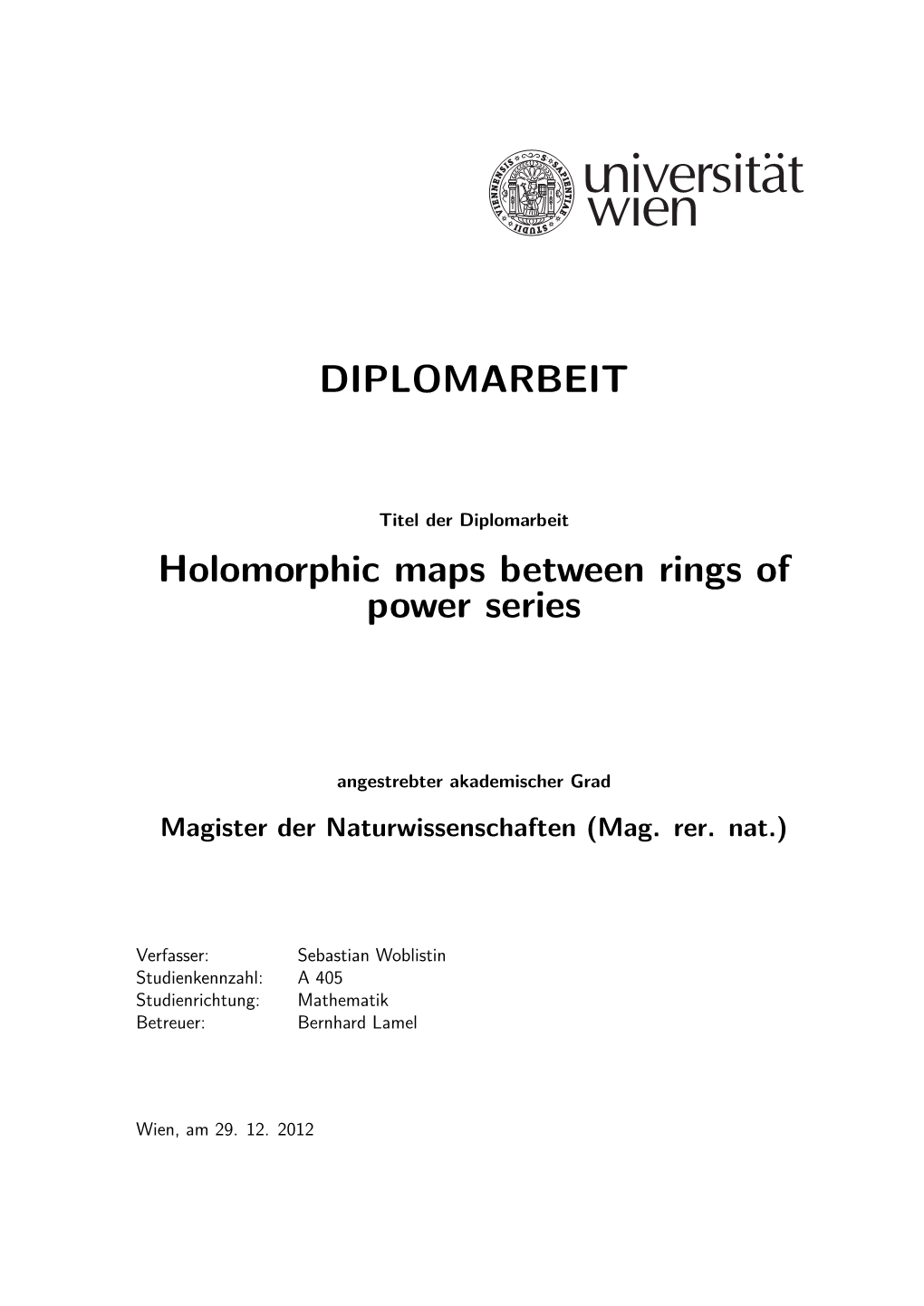 Diplomarbeit Holomorphic Maps Between Rings of Power Series