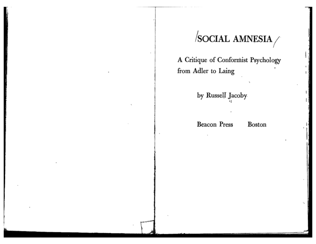 Russell Jacoby, Social Amnesia