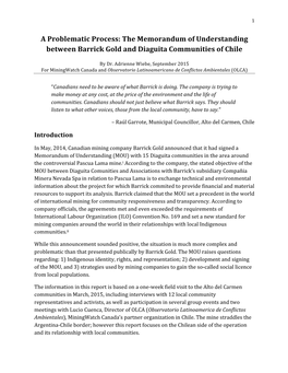 The Memorandum of Understanding Between Barrick Gold and Diaguita Communities of Chile